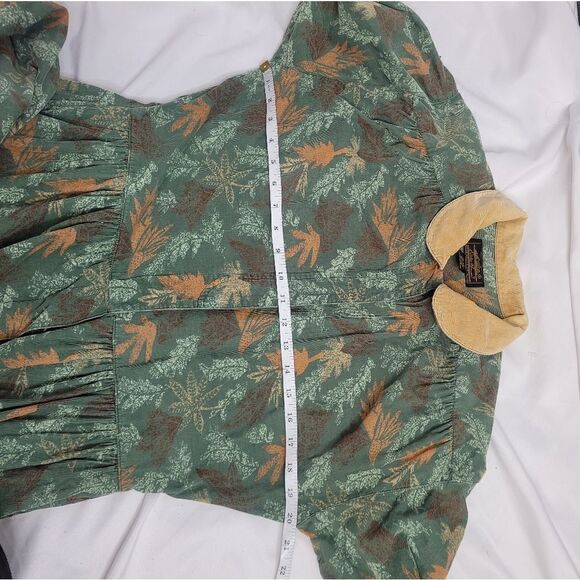 VINTAGE 90s dress corduroy green leaf print button up maxi M - Picture 9 of 11